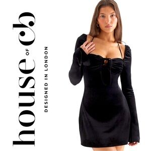 House of CB Black Velvet Babydoll Dress $239